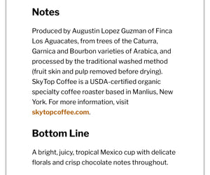 MEXICO - CUP OF EXCELLENCE -#4 (LIGHT)-Rated 95 by Coffee Review!