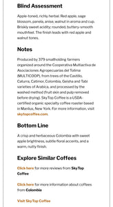 COLOMBIA - TOLIMA (MEDIUM)- RATED 93 by COFFEE REVIEW
