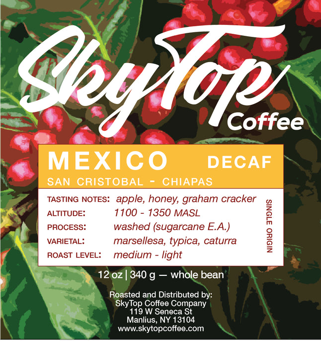 MEXICO - SAN CRISTOBAL - CHIAPAS (E.A. Sugarcane DECAF - MED - LIGHT)-Rated 91 by Coffee Review!