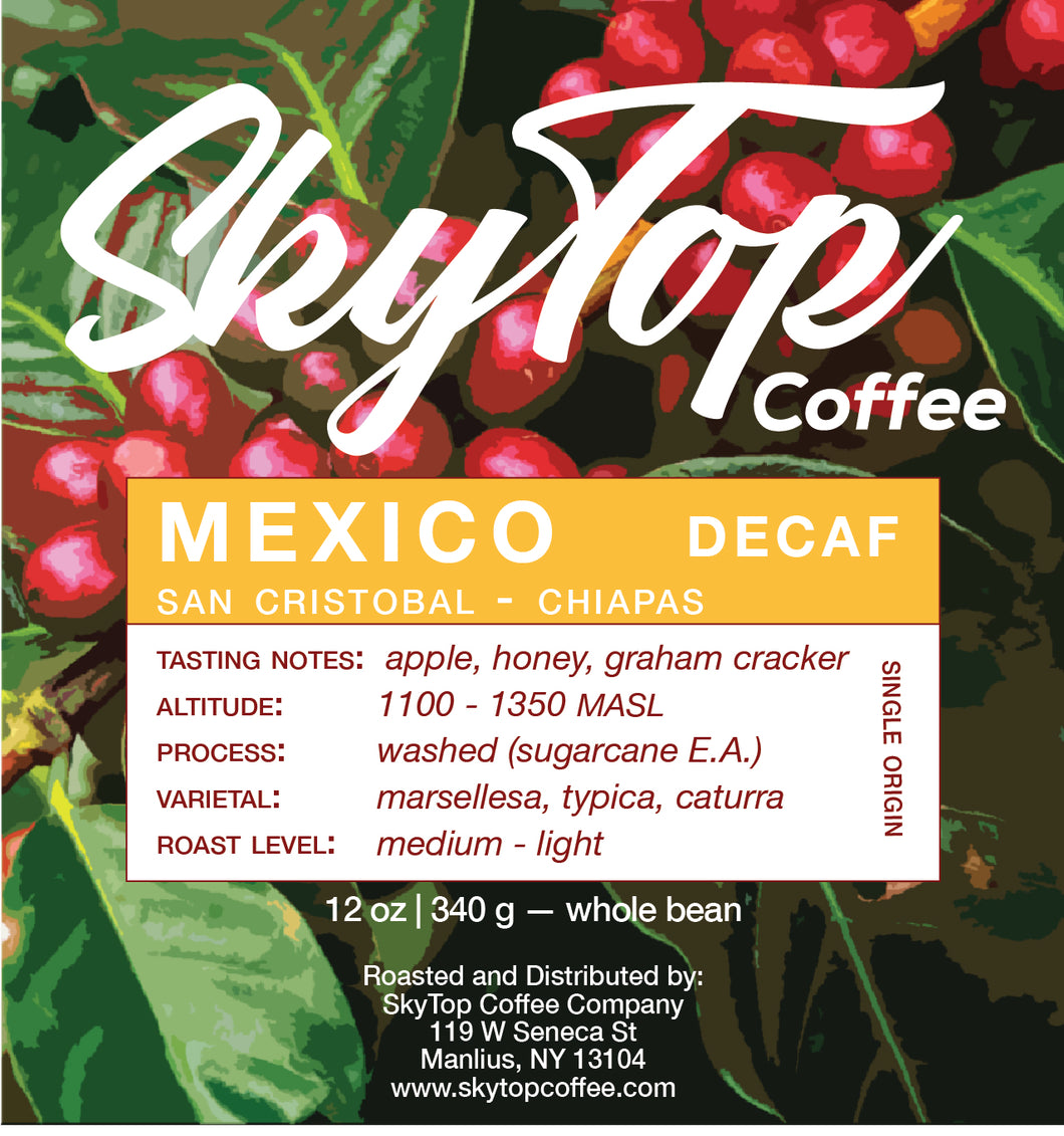 MEXICO - SAN CRISTOBAL - CHIAPAS (E.A. Sugarcane DECAF - MED - LIGHT)-Rated 91 by Coffee Review!