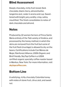 COLOMBIA - FINCA SANTA MARIA - HONEY TABI (Med-Light)